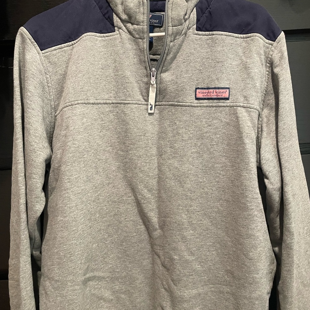 Vineyard Vines Heather Gray and Navy Half-Zip Pullover